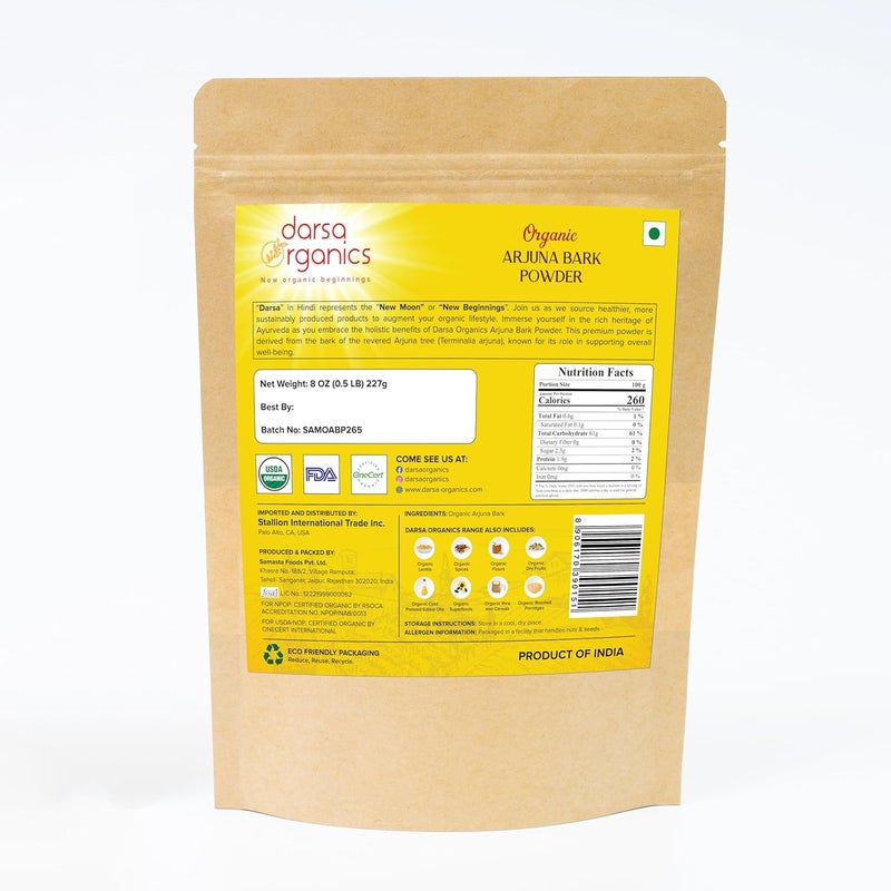Darsa Organics Arjuna Powder, 8 oz - USDA Organic Terminalia Arjuna for Cardiovascular Support, Heart Health and Blood Pressure Maintenance, Arjuna Bark Powder, Non-GMO, Gluten-Free, Kosher - Image 2